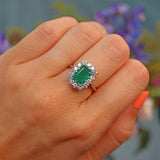 Ellibelle Jewellery Vintage Emerald & Diamond White Gold Cluster Ring