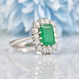 Ellibelle Jewellery Vintage Emerald & Diamond White Gold Cluster Ring