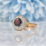 Ellibelle Jewellery Vintage Garnet & Diamond 18ct Gold Cluster Ring
