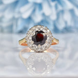 Ellibelle Jewellery Vintage Garnet & Diamond 18ct Gold Cluster Ring