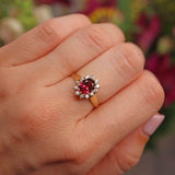 Ellibelle Jewellery Vintage Garnet & Diamond 18ct Gold Cluster Ring