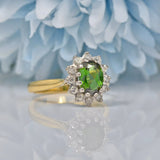 Vintage Green Tourmaline & Diamond 18ct Gold Cluster Ring