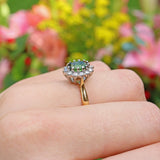 Vintage Green Tourmaline & Diamond 18ct Gold Cluster Ring
