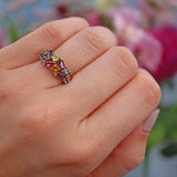 Ellibelle Jewellery Vintage Multi-Gem 9ct Gold Cluster Ring