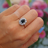 Ellibelle Jewellery Vintage Natural Blue Sapphire & Diamond 18ct Gold Cluster Ring