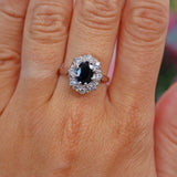 Ellibelle Jewellery Vintage Natural Blue Sapphire & Diamond 18ct Gold Cluster Ring