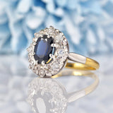 Ellibelle Jewellery Vintage Natural Blue Sapphire & Diamond 18ct Gold Cluster Ring