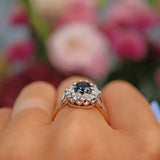 Ellibelle Jewellery Vintage Natural Blue Sapphire & Diamond 18ct Gold Cluster Ring