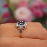 Ellibelle Jewellery Vintage Natural Blue Sapphire & Diamond 18ct Gold Cluster Ring