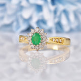 Ellibelle Jewellery Vintage Natural Emerald & Diamond 18ct Gold Cluster Ring