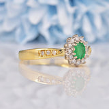 Ellibelle Jewellery Vintage Natural Emerald & Diamond 18ct Gold Cluster Ring