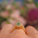 Ellibelle Jewellery Vintage Natural Emerald & Diamond 18ct Gold Cluster Ring