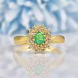 Ellibelle Jewellery Vintage Natural Emerald & Diamond 18ct Gold Cluster Ring