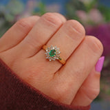 Ellibelle Jewellery Vintage Natural Emerald & Diamond 18ct Gold Cluster Ring
