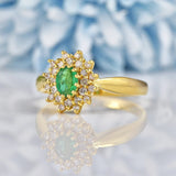 Ellibelle Jewellery Vintage Natural Emerald & Diamond 18ct Gold Cluster Ring