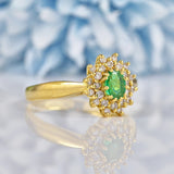 Ellibelle Jewellery Vintage Natural Emerald & Diamond 18ct Gold Cluster Ring