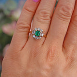 Ellibelle Jewellery Vintage Natural Emerald & Diamond 18ct Gold Cluster Ring