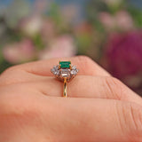 Ellibelle Jewellery Vintage Natural Emerald & Diamond 18ct Gold Cluster Ring