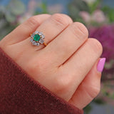 Ellibelle Jewellery Vintage Natural Emerald & Diamond 18ct Gold Cluster Ring