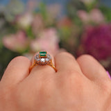 Ellibelle Jewellery Vintage Natural Emerald & Diamond 18ct Gold Cluster Ring