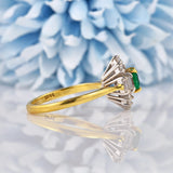 Ellibelle Jewellery Vintage Natural Emerald & Diamond 18ct Gold Cluster Ring