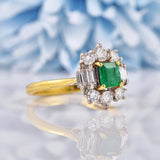 Ellibelle Jewellery Vintage Natural Emerald & Diamond 18ct Gold Cluster Ring