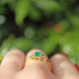 Ellibelle Jewellery Vintage Natural Emerald & Diamond 18ct Gold Ring