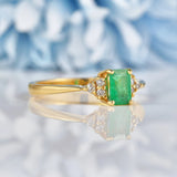 Ellibelle Jewellery Vintage Natural Emerald & Diamond 18ct Gold Ring