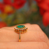 Ellibelle Jewellery Vintage Natural Emerald & Diamond Gold Marquise Cluster Ring