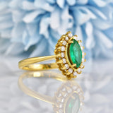Ellibelle Jewellery Vintage Natural Emerald & Diamond Gold Marquise Cluster Ring