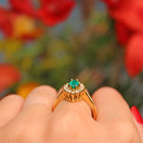 Ellibelle Jewellery Vintage Natural Emerald & Diamond Gold Marquise Cluster Ring