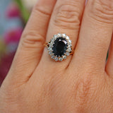 Ellibelle Jewellery Vintage Natural Sapphire & Diamond 18ct Gold Cluster Ring (3.10ct)