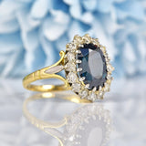 Ellibelle Jewellery Vintage Natural Sapphire & Diamond 18ct Gold Cluster Ring (3.10ct)