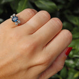 Ellibelle Jewellery Vintage Natural Teal Blue Sapphire & Diamond 18ct Gold Ring
