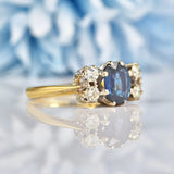 Ellibelle Jewellery Vintage Natural Teal Blue Sapphire & Diamond 18ct Gold Ring
