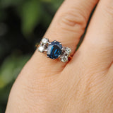 Ellibelle Jewellery Vintage Natural Teal Blue Sapphire & Diamond 18ct Gold Ring