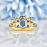 Ellibelle Jewellery Vintage Natural Teal Blue Sapphire & Diamond 18ct Gold Ring