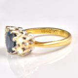 Ellibelle Jewellery Vintage Natural Teal Blue Sapphire & Diamond 18ct Gold Ring