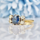 Ellibelle Jewellery Vintage Natural Teal Blue Sapphire & Diamond 18ct Gold Ring