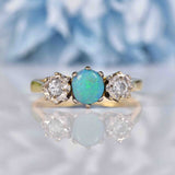 Ellibelle Jewellery Vintage Opal & Diamond 18ct Gold Three Stone Ring