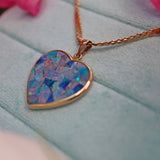Ellibelle Jewellery Vintage Opal Mosaic 9ct Gold Heart Pendant Necklace