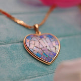 Ellibelle Jewellery Vintage Opal Mosaic 9ct Gold Heart Pendant Necklace