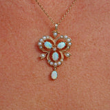 VINTAGE OPAL & PEARL 9CT GOLD PENDANT NECKLACE