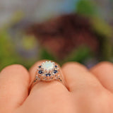 Ellibelle Jewellery Vintage Opal, Sapphire & Diamond 18ct White Gold Cluster Ring