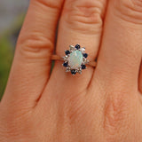 Ellibelle Jewellery Vintage Opal, Sapphire & Diamond 18ct White Gold Cluster Ring