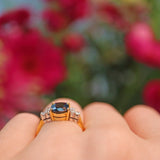 Ellibelle Jewellery Vintage Oval Cut Sapphire & Diamond 18ct Gold Ring