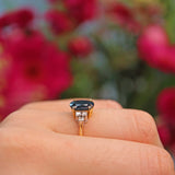 Ellibelle Jewellery Vintage Oval Cut Sapphire & Diamond 18ct Gold Ring