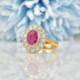 Ellibelle Jewellery Vintage Oval Ruby & Diamond Gold Cluster Ring