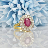 Ellibelle Jewellery Vintage Oval Ruby & Diamond Gold Cluster Ring
