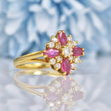 Ellibelle Jewellery Vintage Pink Sapphire & Diamond 18ct Gold Cluster Ring
